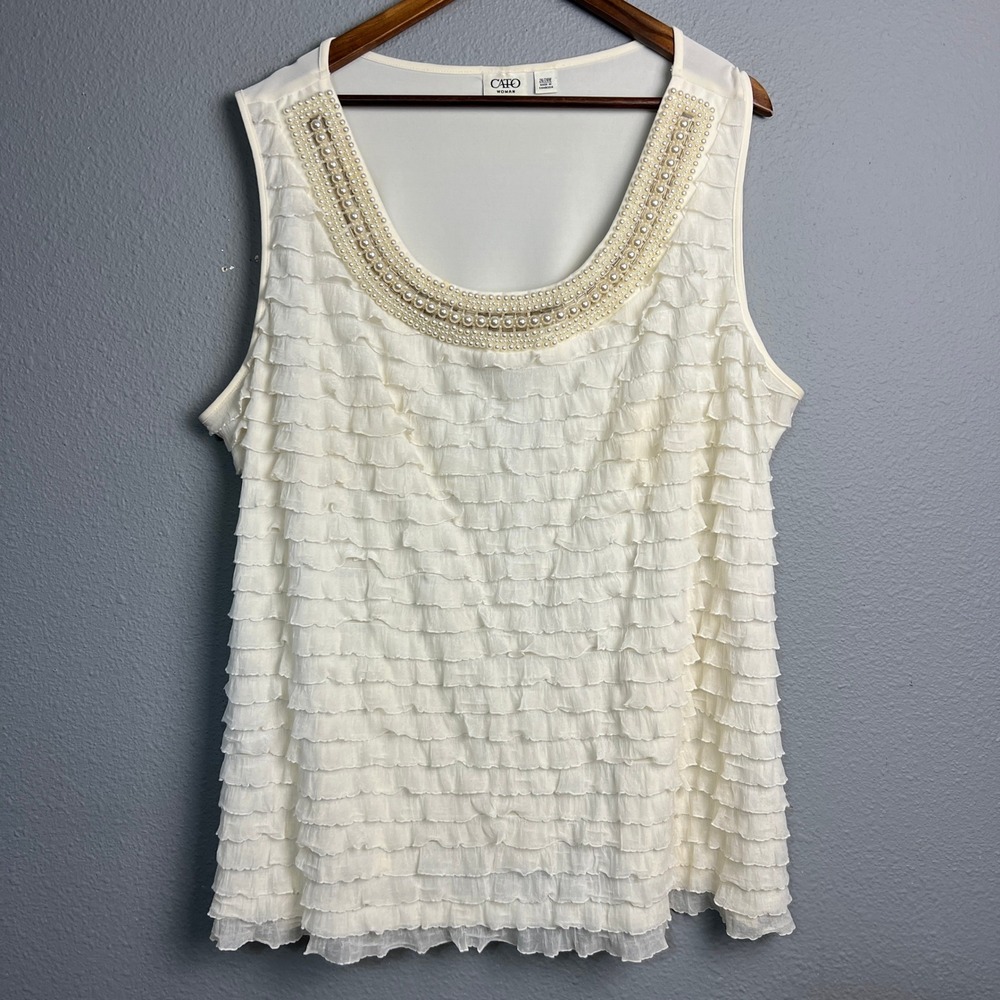 Cato Woman 26/28W Sleeveless Tank Top Ruffled Flapper Layers Beaded Neckline